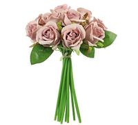 AngraveHome Blush Pink Mini Tea Bud Rose Hand Tie Bunch Spray Artificial Flower with 12 heads (27cm)