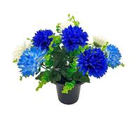 Angraves Blue and White Chrysanthemum Artificial Flower Graveside Cemetery Memorial Arrangement