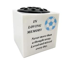 Angraves Blue Football In Loving Memory Memorial Graveside White Plastic Flower Vase Container