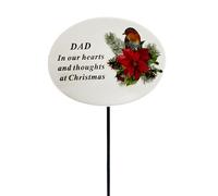 Angraves Dad Christmas Xmas Robin Poinsettia Flower Memorial Tribute Stick Graveside Plaque