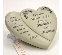 Angraves Grandma & Grandad Double Heart Flower Graveside Memorial Ornament Verse Plaque