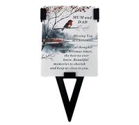 Angraves Mum and Dad Christmas Robin Memorial Remembrance Verse Plastic Coated Grave Graveside Card and Stand Stake