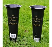 Angraves Set of 2 Friend In Loving Memory Spiked Memorial Grave Flower Vases
