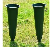 Angraves Set of 2 Green Plain Spiked Memorial Grave Flower Vases