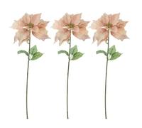 Angraves Set of 3 Pink Velvet Poinsettia with Gold Glitter Centre Artificial Flower Stems (64cm)