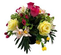 Angraves Shae Artificial Flower Graveside Pot Pink & Yellow Rose & Lilies Cemetery Memorial Arrangement