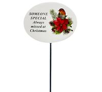 Angraves Someone Special Christmas Xmas Robin Poinsettia Flower Memorial Tribute Stick Graveside Plaque