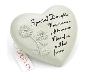 Angraves Special Daughter Flower Diamante Heart Graveside Memorial Ornament Plaque With Verse