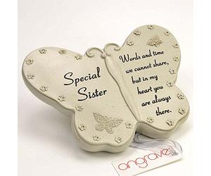 Angraves Special Sister Diamante Butterfly Graveside Grave Memorial Plaque Ornament