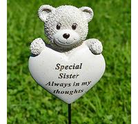 Angraves Special Sister Teddy Bear Heart Memorial Tribute Stick Graveside Plaque