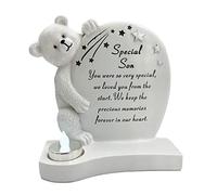 Angraves Special Son Baby Boy Teddy Bear Shooting Star Memorial Graveside Ornament Plaque with Tealight