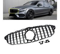 ANGRONG Front Bumper Grill GT Style Radiator Racing Mesh Grille Compatible with Mercedes Benz C-Class W205 A205 C205 2018-2022 Gloss Black