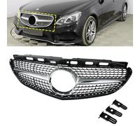 ANGRONG Front Bumper Radiator Grill Diamond Chrome Silver Grille Compatible with Mercedes-Benz E-Class W212 S212 2014-2016