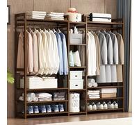 angrounps Bamboo Clothes Rail, Garment Rack with 13-tier Storage Shelves Back and Tidy Rail, Open Wardrobe Closet, Clothing Standing Rack for Bedroom Hallway Entryway 170x30x150cm