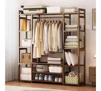 angrounps Bamboo Clothes Rail, Garment Rack with Storage Shelves Back and Tidy Rail, Open Wardrobe Closet, Clothing Rack for Bedroom Hallway Entryway 130/170x30x150cm