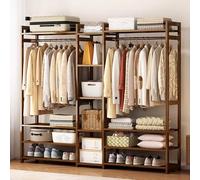 angrounps Bamboo Clothes Rail, Garment Rack with Storage Shelves Back and Tidy Rail, Open Wardrobe Closet, Clothing Rack for Bedroom Hallway Entryway 130/170x30x150cm