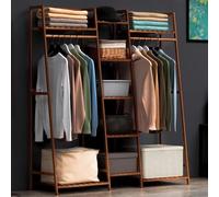 angrounps Garment Rack with Storage Shelves Back and Tidy Rail, Bamboo Clothes Rail, Open Wardrobe Closet, Clothing Standing Rack for Bedroom Hallway Entryway 160x40x140cm