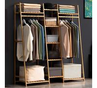 angrounps Garment Rack with Storage Shelves Back and Tidy Rail, Bamboo Clothes Rail, Open Wardrobe Closet, Clothing Standing Rack for Bedroom Hallway Entryway 160x40x140cm