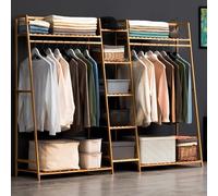 angrounps Garment Rack with Storage Shelves Back and Tidy Rail, Bamboo Clothes Rail, Open Wardrobe Closet, Clothing Standing Rack for Bedroom Hallway Entryway 160x40x140cm