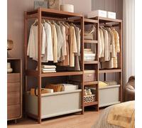 angroups Bamboo Clothes Rail, Garment Rack with 11 Storage Shelves Back and Tidy Rail, Open Wardrobe Closet, Clothing Standing Rack for Hallway Entryway 160X37X160CM