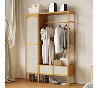 angroups Bamboo Clothes Rail Rack, Free Standing Garment Rack with 7 Storage Shelves, Portable Open Wardrobe Clothing Storage Organizer in Entryway Bedroom Living Room