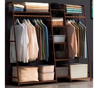 angroups Clothes Rail Clothes Rack with Shoe Rack, Garment Rack with 5 Tier Storage Rack and Tidy Rail, Bamboo Clothes Rail for Bedroom Living Room,Open Wardrobe Closet, Rustic Brown