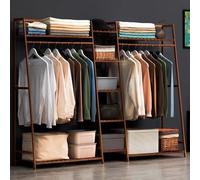 angroups Clothes Rail Clothes Rack with Shoe Rack, Garment Rack with 5 Tier Storage Rack and Tidy Rail, Bamboo Clothes Rail for Bedroom Living Room,Open Wardrobe Closet, Rustic Brown