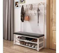 angroups Entryway Coat Rack Freestanding with bench, 3 in 1 Hall Tree Shoe Bench, Metal Storage Shelf Organizer with 10 Hooks Fits Your Hallway Bedroom, Easy Assembly 80X33X172CM
