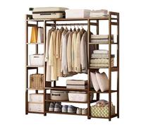 angroups Natural Bamboo Garment Clothes Rack Storage Shelf Hanging Rail Side Hooks for Entryway Bedroom Bathroom and Office,Open Wardrobe Closet, Clothing Standing Rack 170x30x150cm