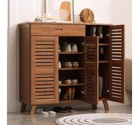 angroups Shoe Cabinet, Wooden Shoe Storage Cabinet Organizer with 1 Drawer and 3 Doors, Modern 4-Tier Shoe Rack with Adjustable Shelves for Living Room Hallway Bedroom, 96x33x90cm