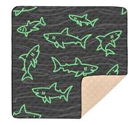 Angry Animal Shark Fish Fluorescent Green Black Large Non-Slip Baby Playmat for Indoor Outdoor Water Resistant Baby Crawling Mat for Baby Kids Toddlers Infants, 50'' x 50''