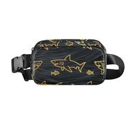 Angry Animal Shark Fish Gold Black Fashionable Crossbody Bag Waist Packs for Women Men Teenagers Large Capacity Sling Chest Bag with Adjustable Strap for Travel Shopping Running