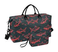 Angry Animal Shark Fish Red Black Decorative Overnight Weekender Bags Sports Duffel Bags with Adjustable Strap for Hiking Large Capacity bolso de para Hombre