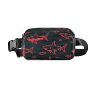 Angry Animal Shark Fish Red Black Fashionable Crossbody Bag Waist Packs for Men Women Small Sling Bag Travel Accessory with Adjustable Strap for Travel Running Hiking