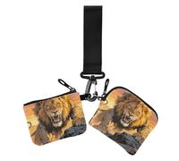 Angry Anime Animal Lion Women's Card Cases Change Holder Compact Size Card Money Holder with Keychain for Lady 2 Pcs