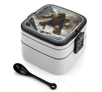 Angry Bigfoot Bento Box Double Layer Stackable Lunch Box with Spoon Leak-Proof for Office Picnic Camping