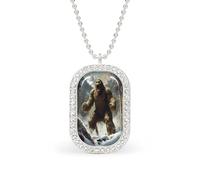 Angry Bigfoot Rectangle Pendant Necklace Alloy White Shiny Diamond Square Gold Silver Jewelry for Women Men