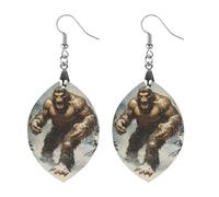 Angry Bigfoot Snowstorm Women's Wooden Earring Apricot Shaped Dangle Earrings Pendant Jewelry