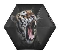 Angry Black Tiger Umbrella Sun Protection Small Lightweight Foldable Anti-UV Umbrells for Girls Women Kids