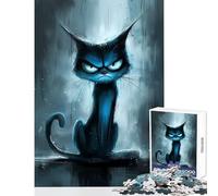 Angry Blue Cat Jigsaw Puzzles for Adults 1000 Piece Funny Gifts Improve Memory Educational Toy Suitable for Ages 14 And Up (38x52cm)