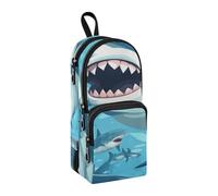Angry Blue Sharks Pencil Case, Big Capacity Pen Bag with Compartment Students Schoolbag Shape Stationery Organizer Pencil Pouch Marker Case for School Office Work