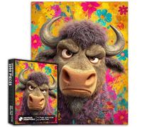 Angry Cartoon Buffalo 1000 Piece Jigsaw Puzzles for Adults Cartoon Oil Painting Style Art Puzzle Challenging Family Activity Games Colorful DIY Craft Puzzle for Home Decor Gifts 20×27 Inches