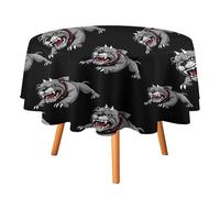 Angry Cartoon Bull-dog Round Tablecloth Washable Polyester Table Cover for Indoor Outdoor Dining Picnic Party