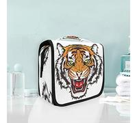 Angry Cartoon Tiger Hanging Foldable Toiletry Cosmetic Bag Makeup Travel Organizer Bags Case for Women Girls Bathroom