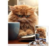 Angry Cat Drinking Coffee Puzzles for Adults 1000 Puzzles Art Work Gifts Analysis And Logic AntiStress Toys Suitable for People Aged 14 And Above (50x75cm)