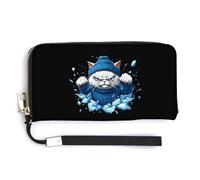Angry Cat Leather Large Capacity Wallet with Wrist Strap Credit Card Holder Wallets Travel Purse Handbags