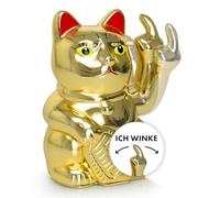 ANGRY CAT - Lucky Cat - Funny Japanese cat waving with smelly middle finger - Figure statue gift idea with waving arm - gold, 15cm