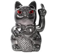 ANGRY CAT - Lucky Cat - Funny Waving Cat - Japanese Waving Cat with Stink Finger - Decorative Wobble Figure Cat - Waving Arm with Middle Finger - 15 cm, Black Shiny