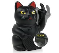ANGRY CAT Mini Japanese Lucky Cat - Funny Wobble Figure with Stink Finger - Solar Powered Wave - 10 cm - Black, 15x11x9cm