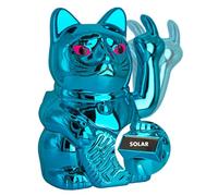 ANGRY CAT Mini Waving Cat Lucky Cat - Solar Powered Funny Waving Cat - Japanese Waving Cat with Stink Finger - Decorative Wobble Figure Cat - Waving Arm with Middle Finger - 10 cm, Turquoise-Blue
